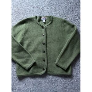 Vintage Tally-Ho Creation Moss Green Boiled Wool Cardigan Sweater Button Down